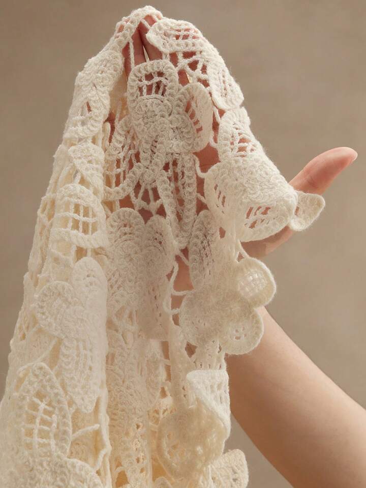 sz25041069879111712CM-TS111712 Women Trendy Bohemian Style Asymmetrical Neck Hollow Out Butterfly Knit Flare Sleeve Blouse - Apricot