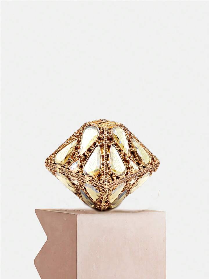 CM-BGS001010 Women Trendy Seoul Style Glitter Metal Box Crystal Clutch Purse - Gold