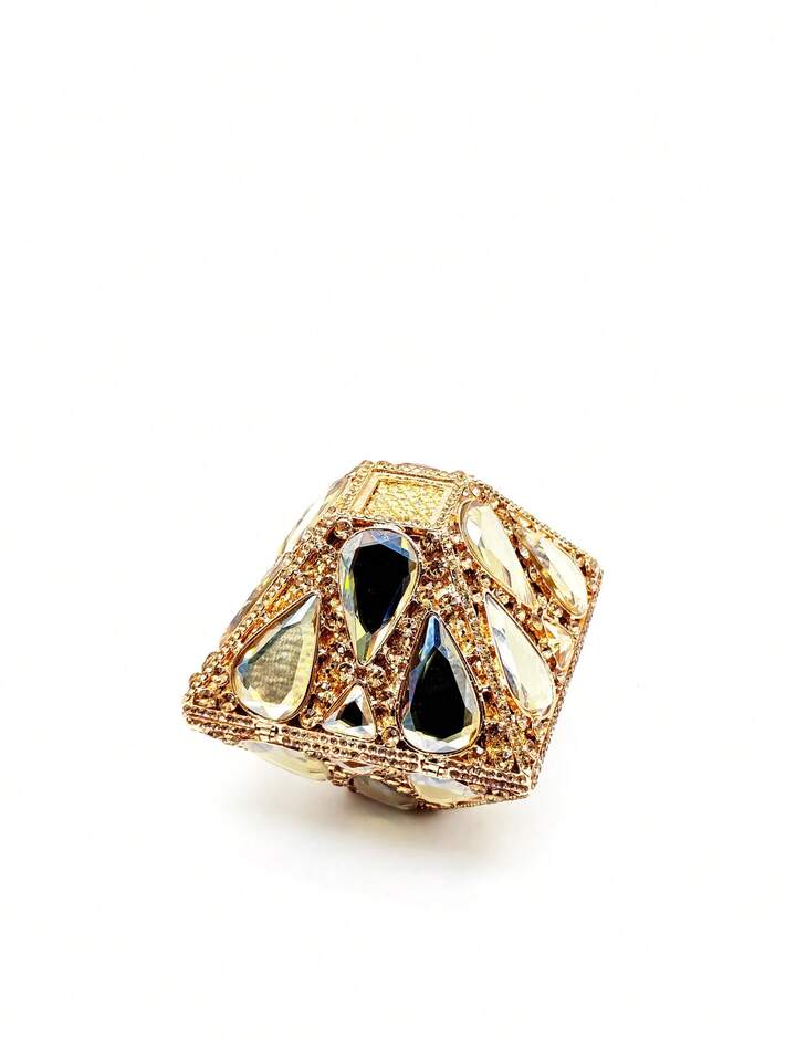 CM-BGS001010 Women Trendy Seoul Style Glitter Metal Box Crystal Clutch Purse - Gold