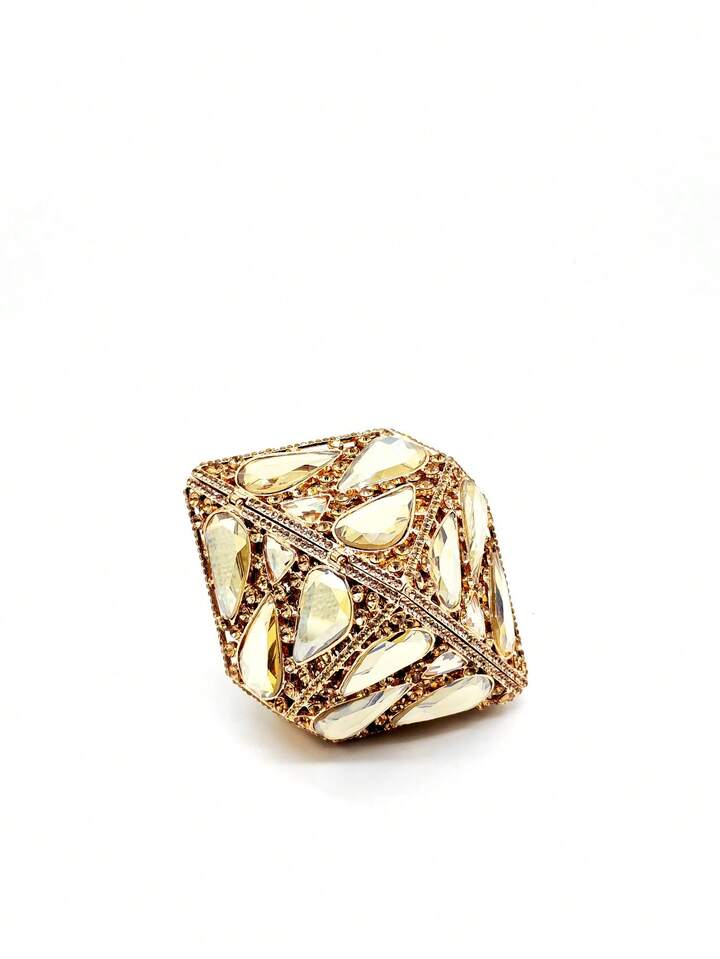 CM-BGS001010 Women Trendy Seoul Style Glitter Metal Box Crystal Clutch Purse - Gold