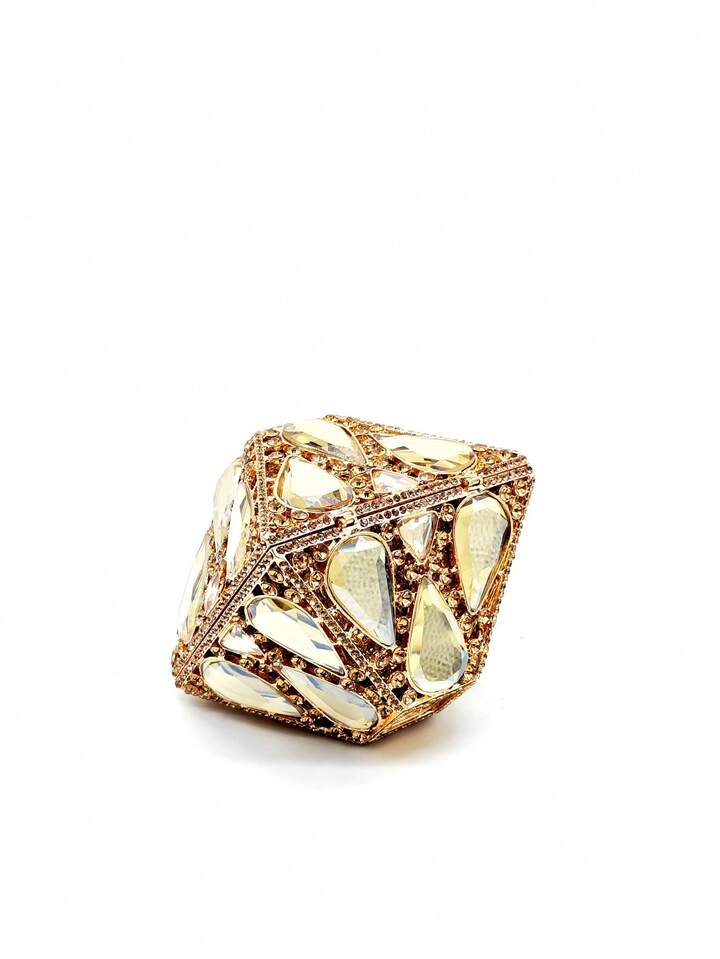 CM-BGS001010 Women Trendy Seoul Style Glitter Metal Box Crystal Clutch Purse - Gold