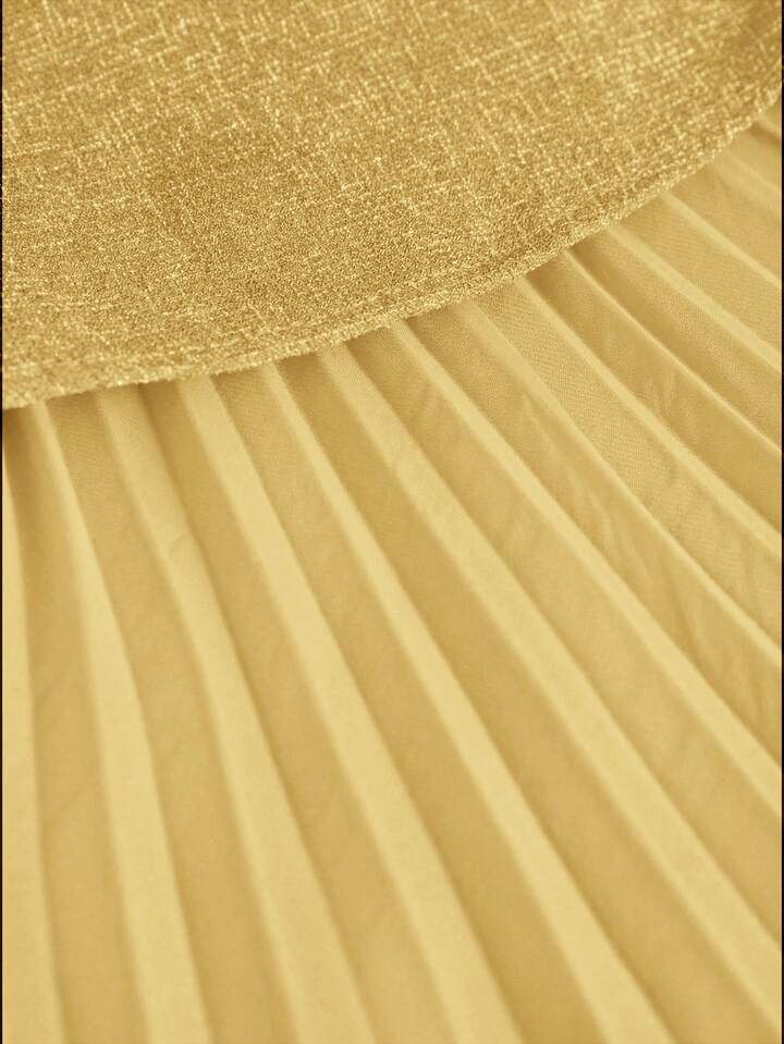 CM-DS493674 Women Elegant Seoul Style Round Neck Sleeveless Pleated Waist A-Line Midi Dress - Yellow