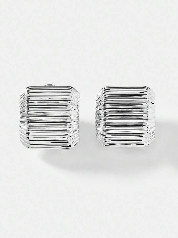 CM-AXS835333 Women Trendy Seoul Style Pleat Curved Ear Cuffs - Silver