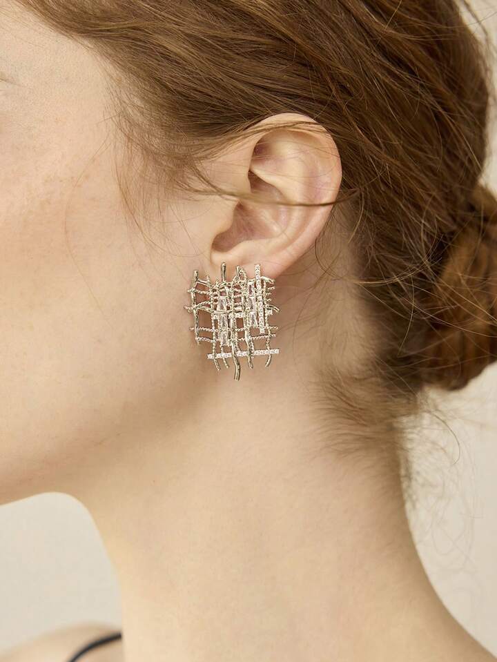 CM-AXS473008 Women Trendy Seoul Style 18K Gold Plated Braided Zirconia Earrings - Silver