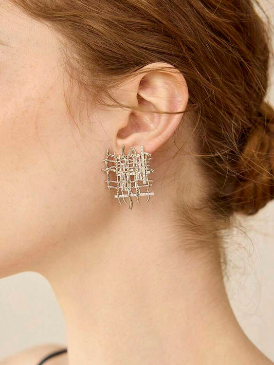 CM-AXS473008 Women Trendy Seoul Style 18K Gold Plated Braided Zirconia Earrings - Silver