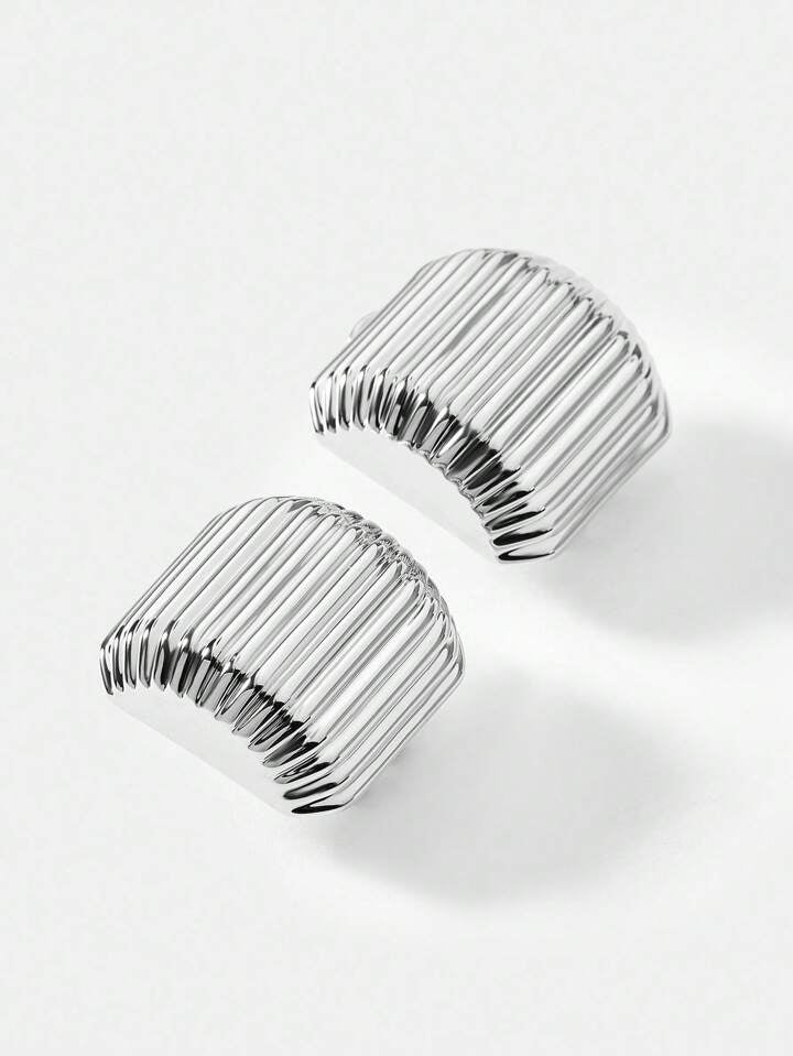 CM-AXS835333 Women Trendy Seoul Style Pleat Curved Ear Cuffs - Silver