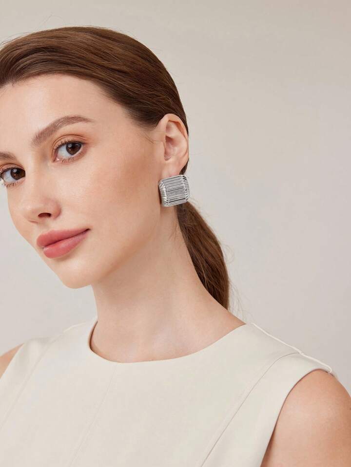 CM-AXS835333 Women Trendy Seoul Style Pleat Curved Ear Cuffs - Silver