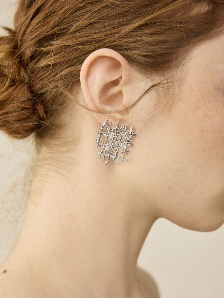 CM-AXS473008 Women Trendy Seoul Style 18K Gold Plated Braided Zirconia Earrings - Silver