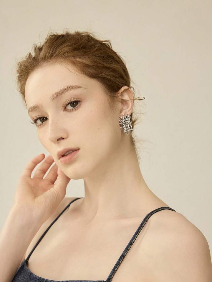 CM-AXS473008 Women Trendy Seoul Style 18K Gold Plated Braided Zirconia Earrings - Silver