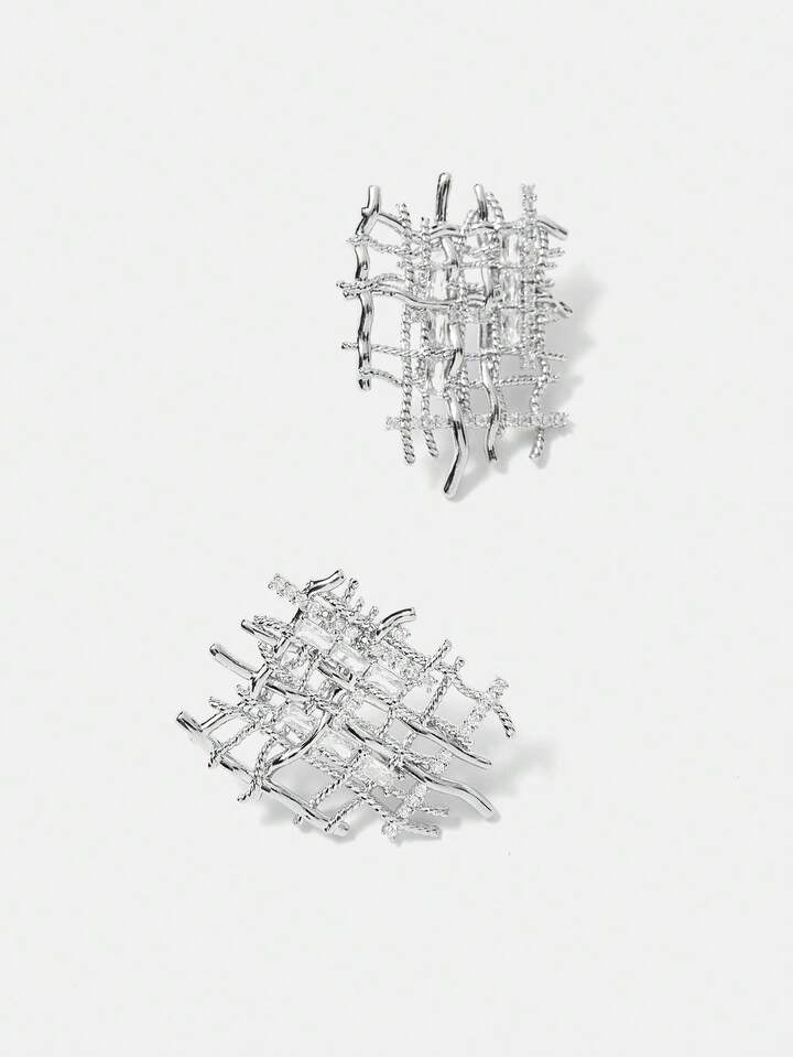 CM-AXS473008 Women Trendy Seoul Style 18K Gold Plated Braided Zirconia Earrings - Silver