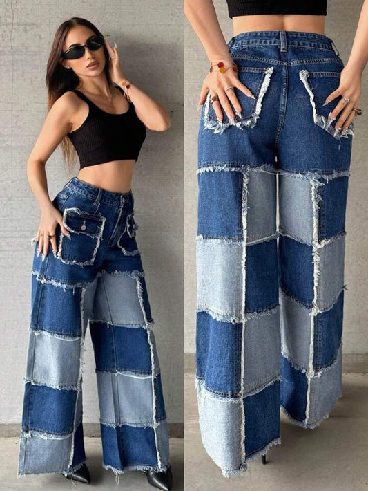 CM-BS951466 Women Casual Seoul Style Low Waist Loose Fit Frayed Hem Jeans - Blue