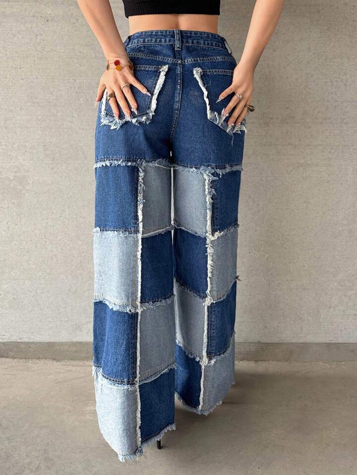CM-BS951466 Women Casual Seoul Style Low Waist Loose Fit Frayed Hem Jeans - Blue