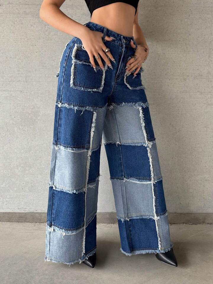 CM-BS951466 Women Casual Seoul Style Low Waist Loose Fit Frayed Hem Jeans - Blue