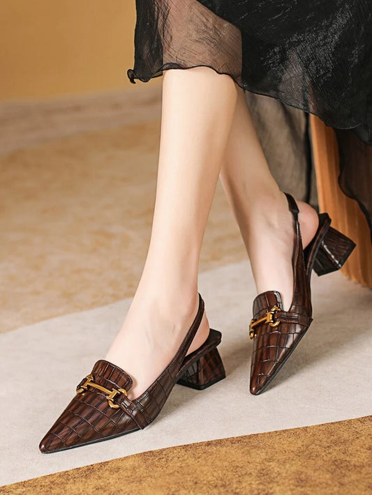 CM-SHS075881 Women Trendy Seoul Style Backless Chunky Heel Pointed Toe Slip-On Mules - Brown