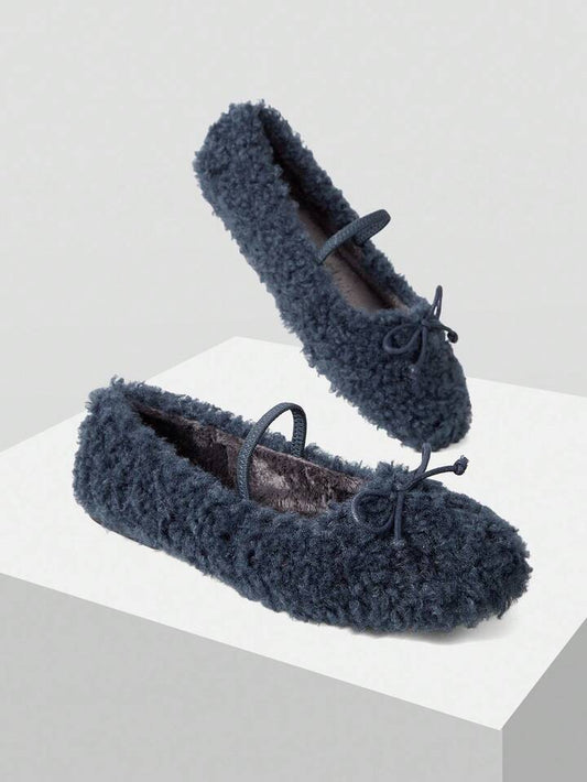 CM-SHS427307 Women Trendy Seoul Style Bow Details Low Vamp Flat Loafers - Royal Blue