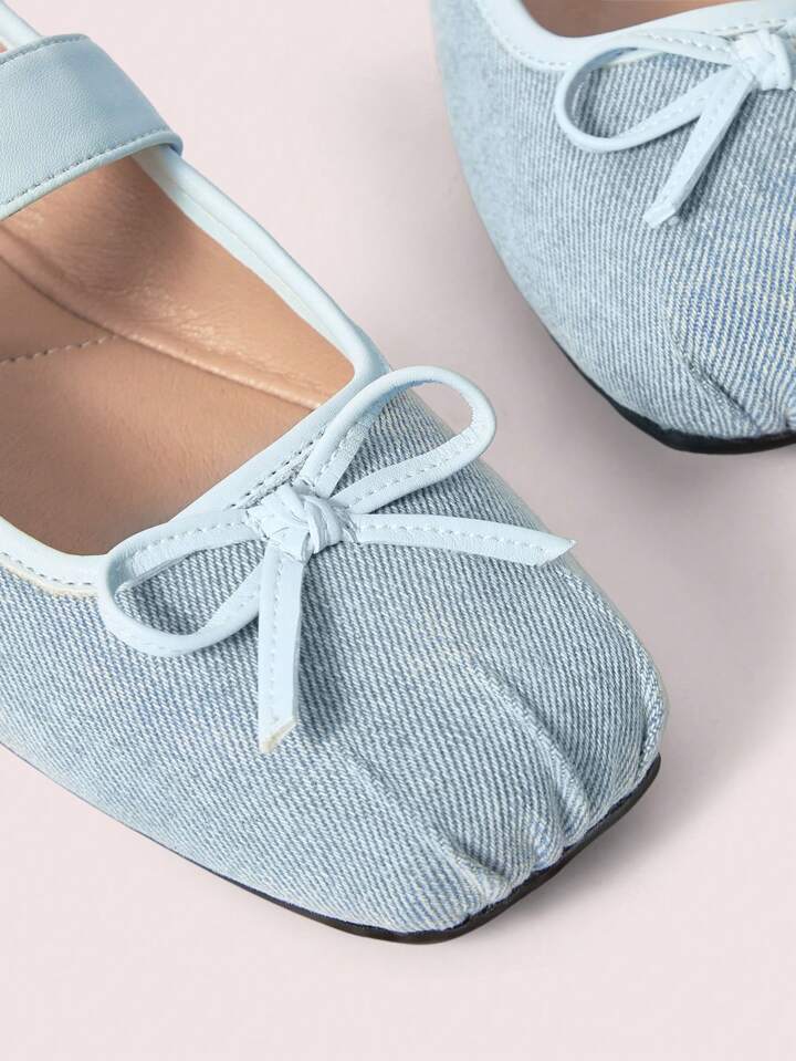 CM-SHS554674 Women Trendy Seoul Style Round Toe Suede Color-Block Metal Buckle Bow Ballet Flats Slip-On Loafers - Baby Blue