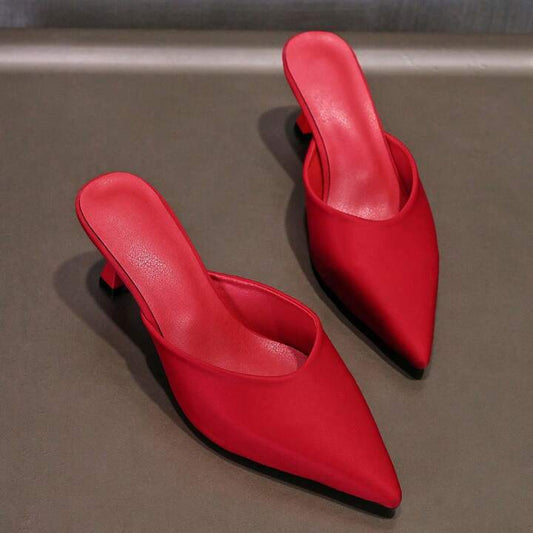 CM-SHS311454 Women Trendy Seoul Style Pointed Toe Mules High Heel Slides - Red