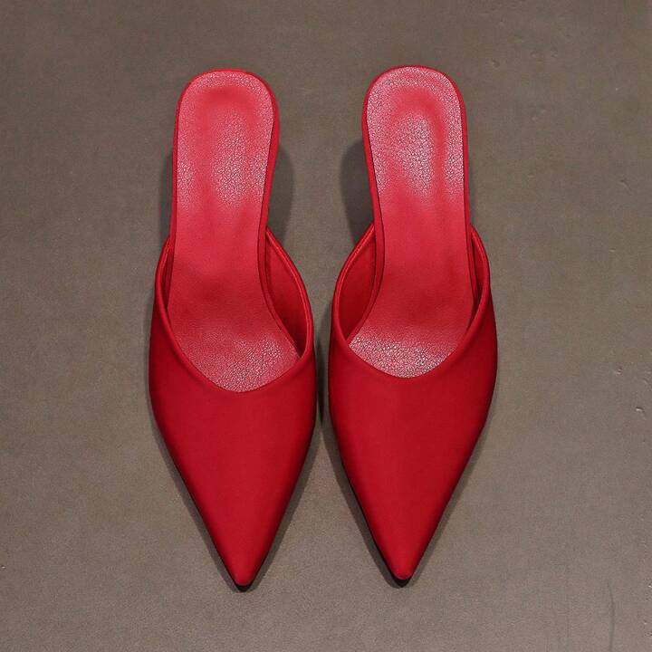 CM-SHS311454 Women Trendy Seoul Style Pointed Toe Mules High Heel Slides - Red