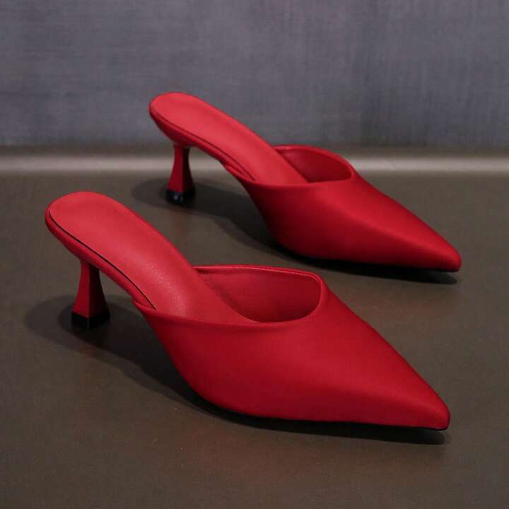 CM-SHS311454 Women Trendy Seoul Style Pointed Toe Mules High Heel Slides - Red