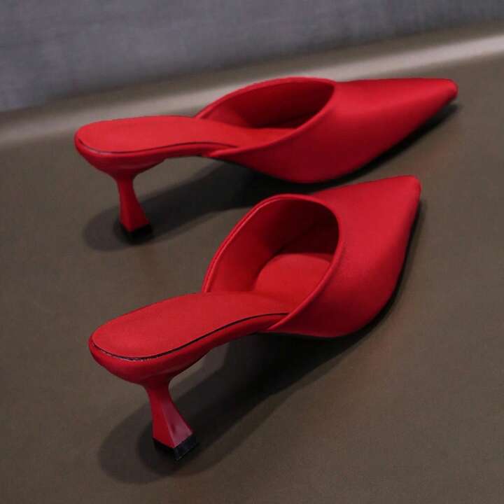 CM-SHS311454 Women Trendy Seoul Style Pointed Toe Mules High Heel Slides - Red