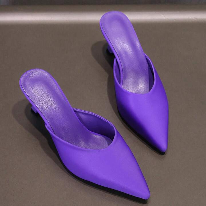 CM-SHS349808 Women Trendy Seoul Style Pointed Toe Mules High Heel Slides - Purple