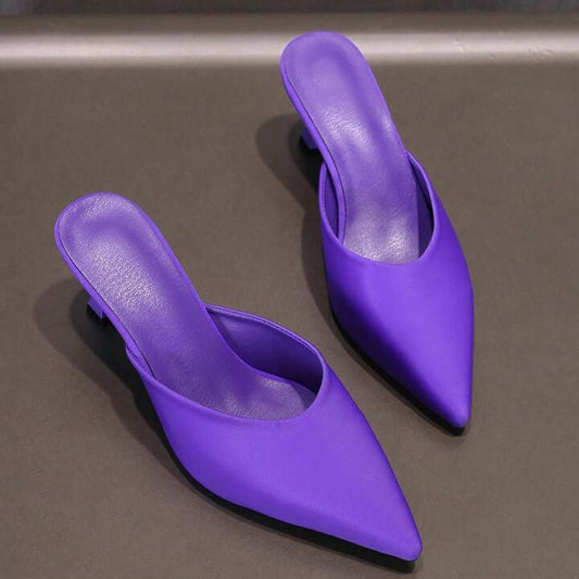 CM-SHS349808 Women Trendy Seoul Style Pointed Toe Mules High Heel Slides - Purple