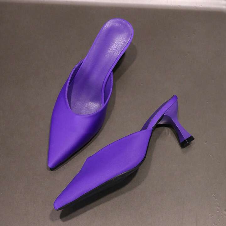 CM-SHS349808 Women Trendy Seoul Style Pointed Toe Mules High Heel Slides - Purple