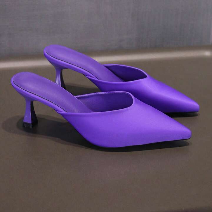 CM-SHS349808 Women Trendy Seoul Style Pointed Toe Mules High Heel Slides - Purple