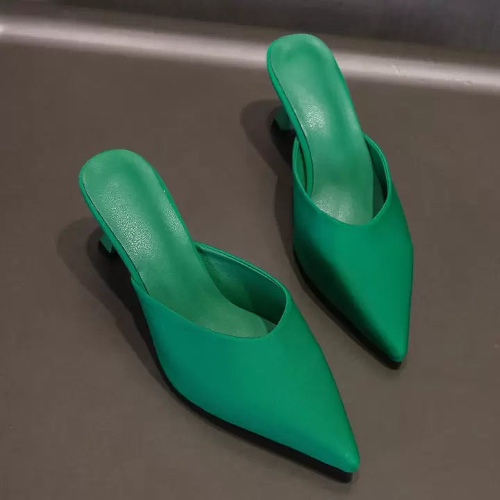 CM-SHS366121 Women Trendy Seoul Style Pointed Toe Mules High Heel Slides - Green