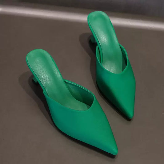 CM-SHS366121 Women Trendy Seoul Style Pointed Toe Mules High Heel Slides - Green