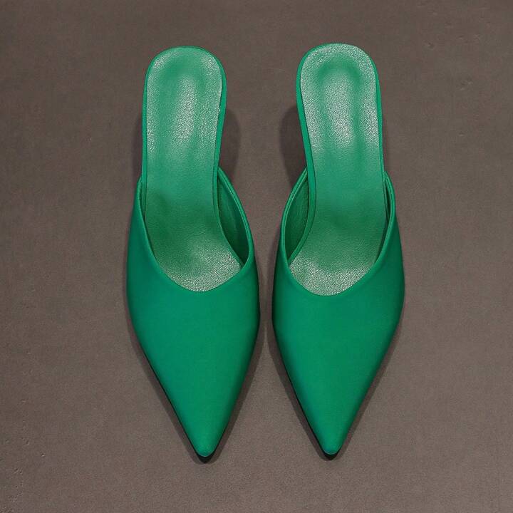 CM-SHS366121 Women Trendy Seoul Style Pointed Toe Mules High Heel Slides - Green