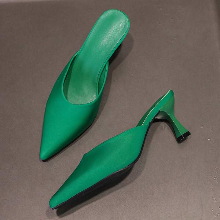 CM-SHS366121 Women Trendy Seoul Style Pointed Toe Mules High Heel Slides - Green