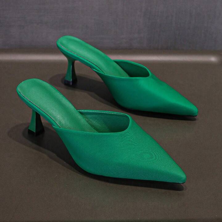 CM-SHS366121 Women Trendy Seoul Style Pointed Toe Mules High Heel Slides - Green