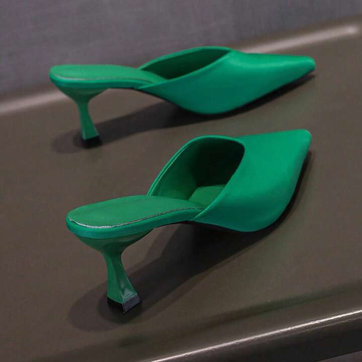 CM-SHS366121 Women Trendy Seoul Style Pointed Toe Mules High Heel Slides - Green