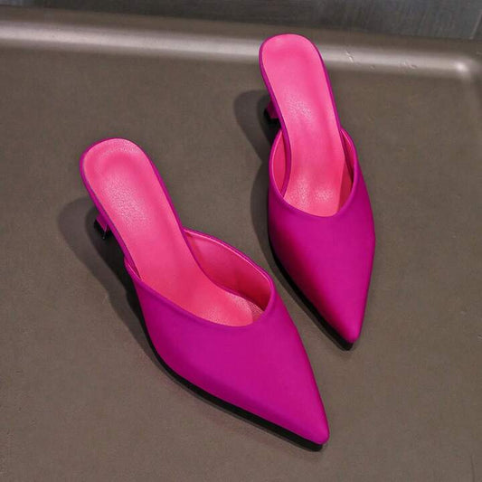 CM-SHS349279 Women Trendy Seoul Style Pointed Toe Mules High Heel Slides - Hot Pink