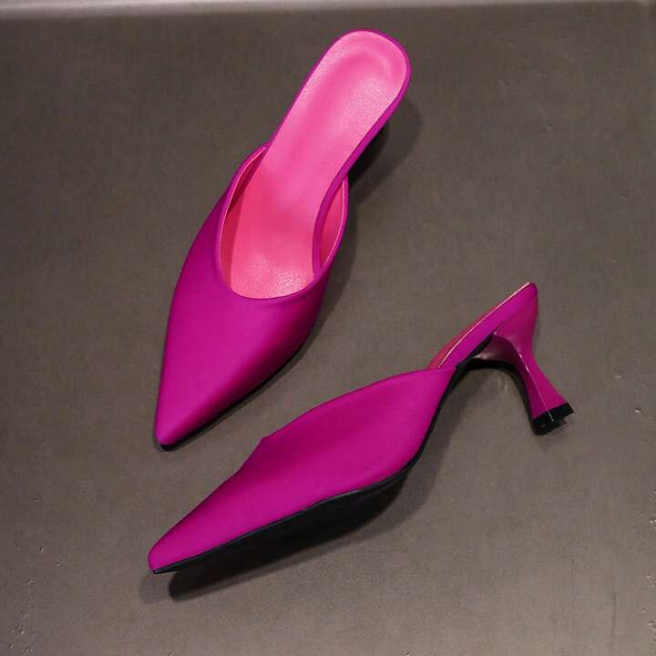 CM-SHS349279 Women Trendy Seoul Style Pointed Toe Mules High Heel Slides - Hot Pink