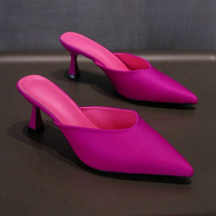 CM-SHS349279 Women Trendy Seoul Style Pointed Toe Mules High Heel Slides - Hot Pink