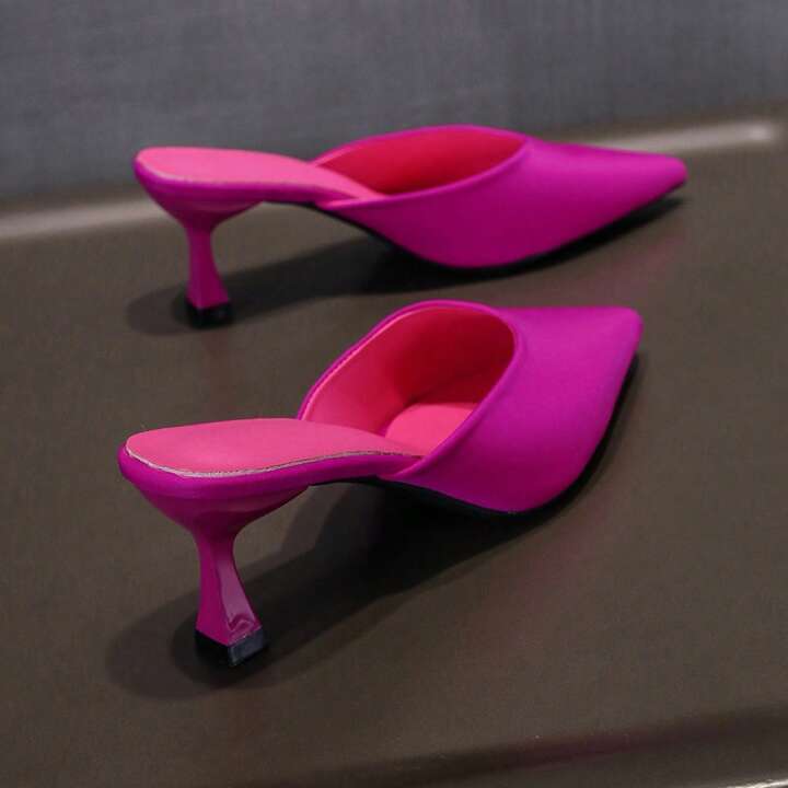 CM-SHS349279 Women Trendy Seoul Style Pointed Toe Mules High Heel Slides - Hot Pink