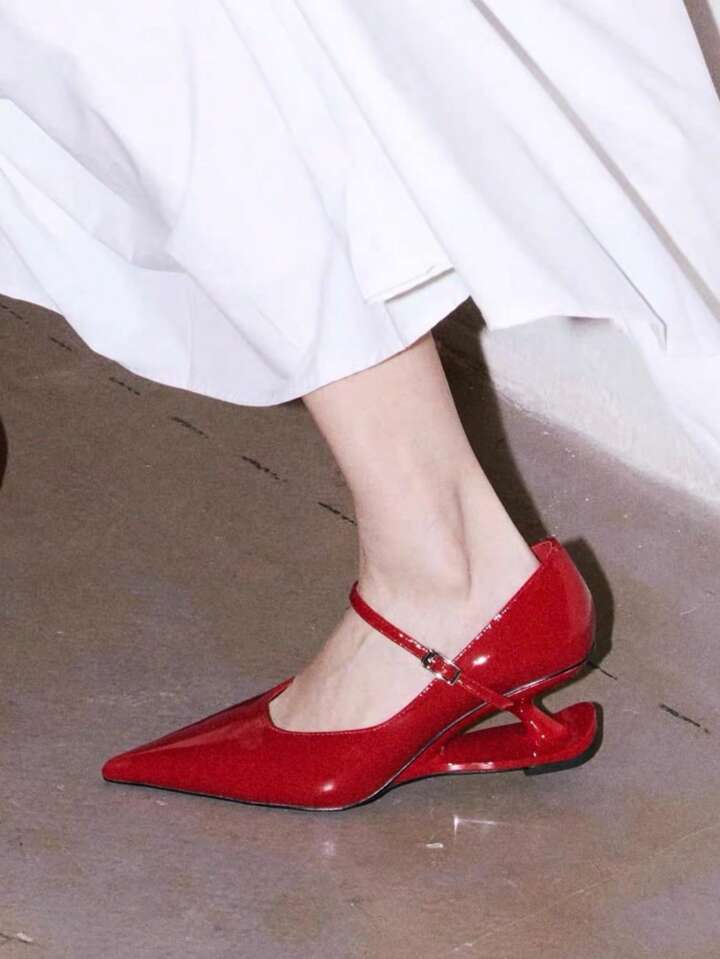 CM-SHS656326 Women Trendy Seoul Style Bowknot Mary Jane Pointed Toe Pumps - Red