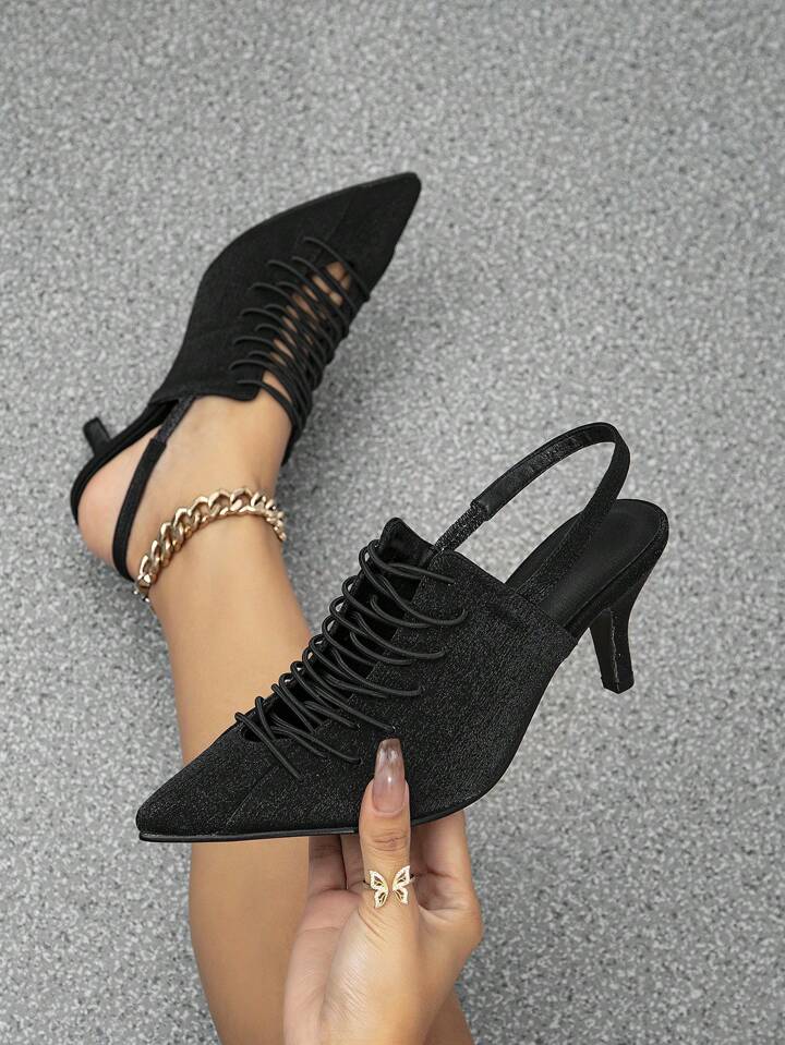 CM-SHS636424 Women Trendy Seoul Style Hollow Out Pointed Toe Strap Mule High Heel Sandals - Black