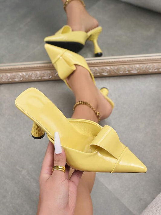 CM-SHS368046 Women Trendy Seoul Style Bowknot Pointed Toe High Heel Sandals - Yellow