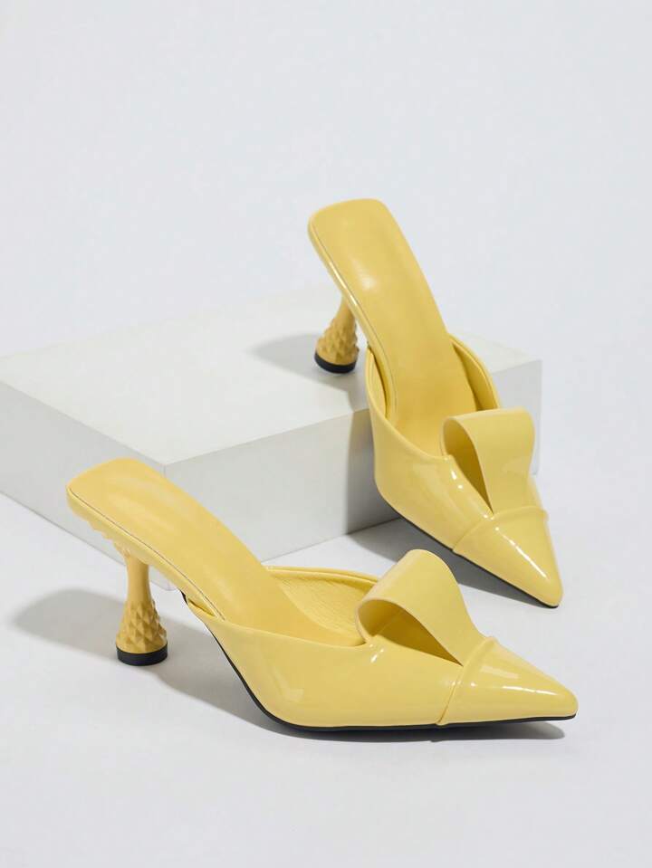 CM-SHS368046 Women Trendy Seoul Style Bowknot Pointed Toe High Heel Sandals - Yellow