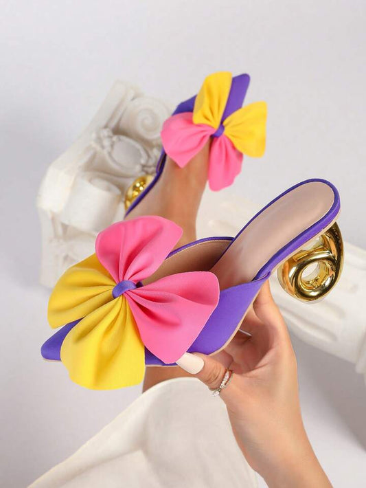 CM-SHS627257 Women Trendy Seoul Style Asymmetric Heel Multi-Color Rhinestone Glass Floral Design High Heel Shoes