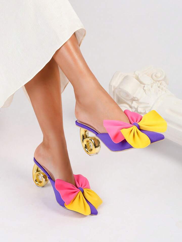 CM-SHS627257 Women Trendy Seoul Style Asymmetric Heel Multi-Color Rhinestone Glass Floral Design High Heel Shoes