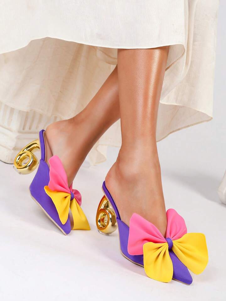 CM-SHS627257 Women Trendy Seoul Style Asymmetric Heel Multi-Color Rhinestone Glass Floral Design High Heel Shoes