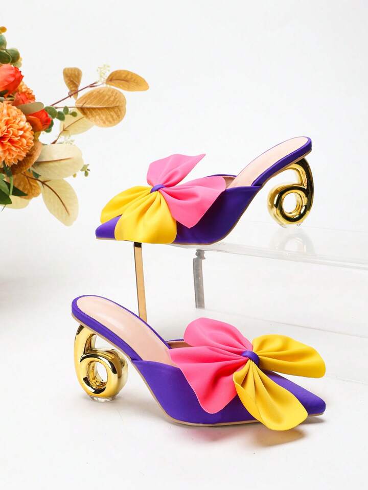 CM-SHS627257 Women Trendy Seoul Style Asymmetric Heel Multi-Color Rhinestone Glass Floral Design High Heel Shoes