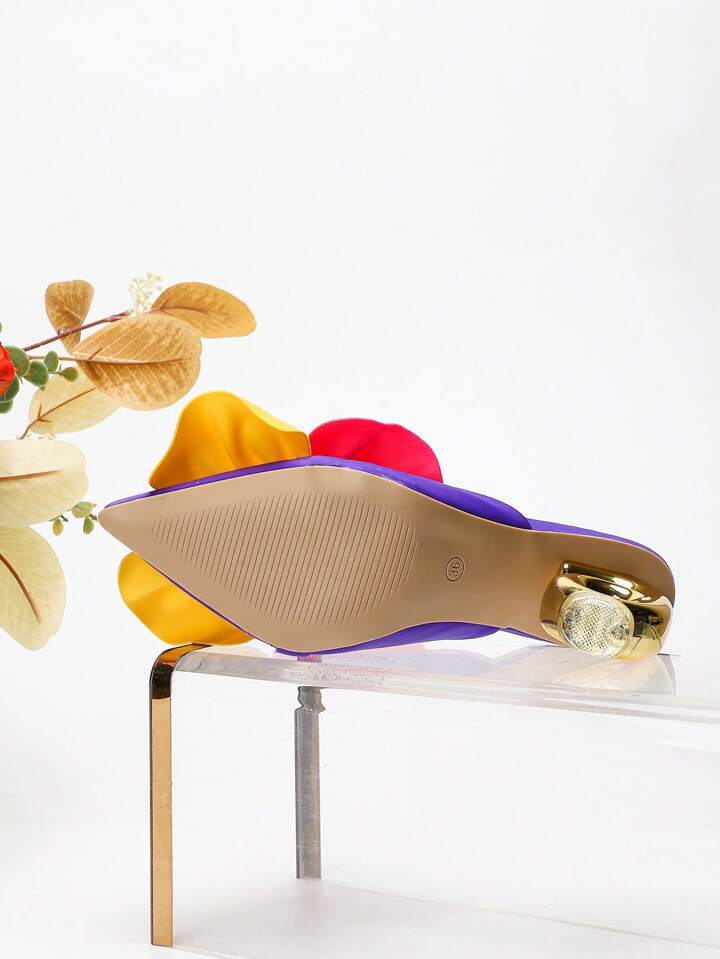 CM-SHS627257 Women Trendy Seoul Style Asymmetric Heel Multi-Color Rhinestone Glass Floral Design High Heel Shoes