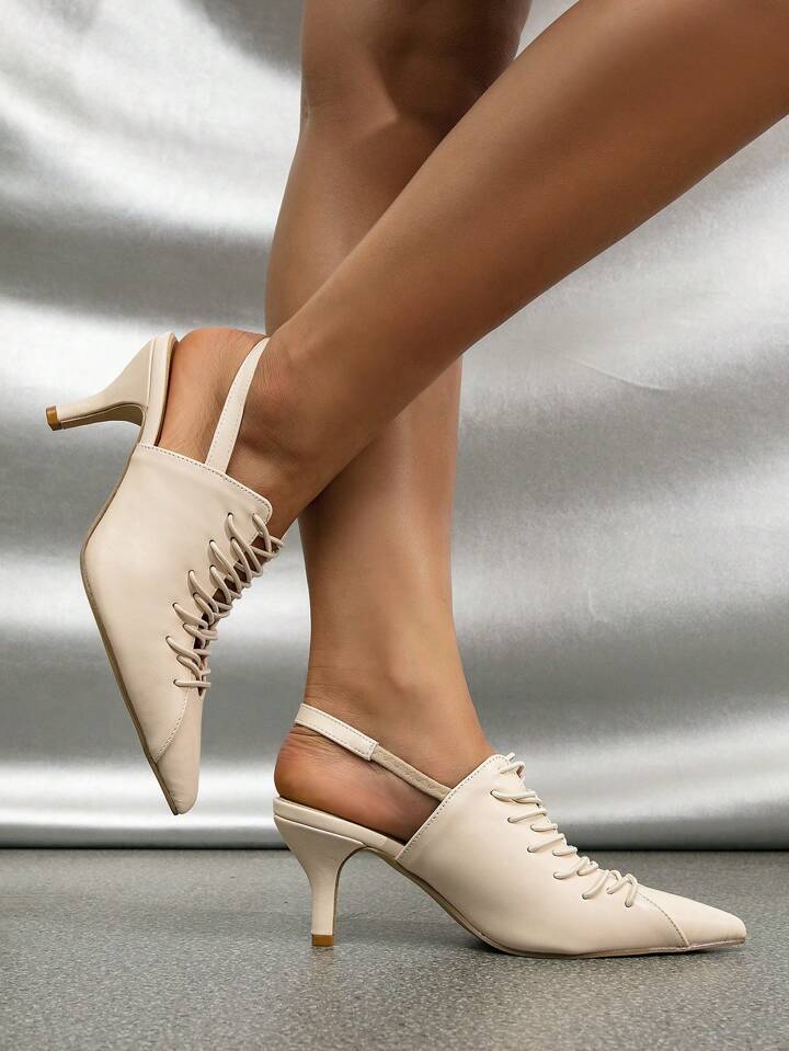 CM-SHS655655 Women Trendy Seoul Style Hollow Out Pointed Toe Strap Mule High Heel Sandals - Apricot