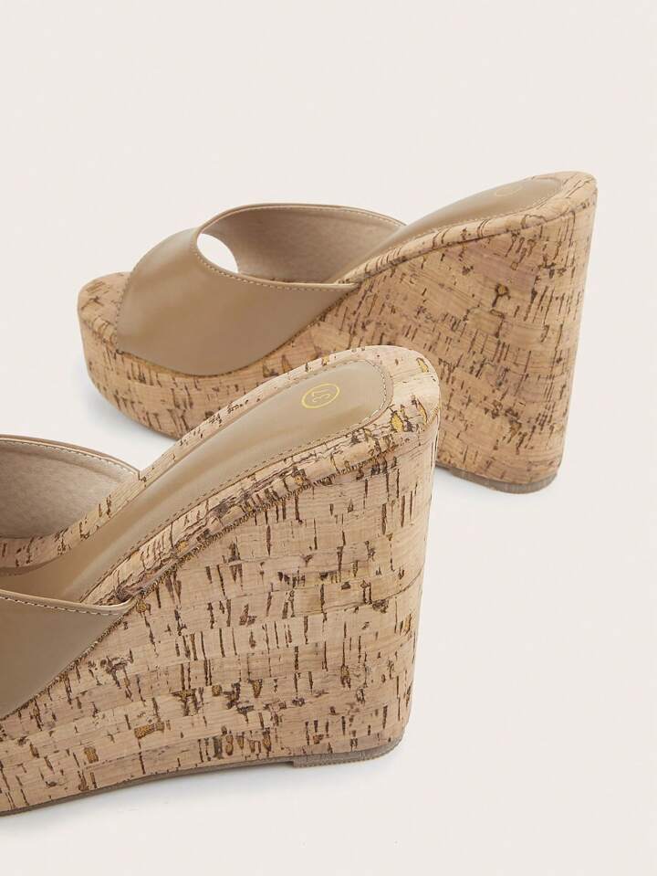 CM-SHS287797 Women Trendy Seoul Style Sloping Wide Strap Wedge Heeled Mules - Khaki