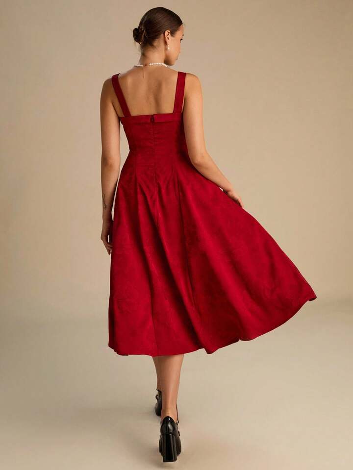 CM-DS614349 Women Elegant Seoul Style Sweetheart Collar Waist Cinching Camisole Long Dress - Burgundy
